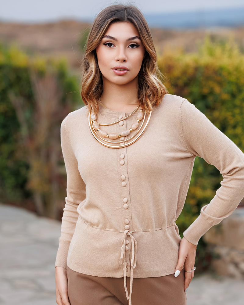 Cardigan con bottoni rivestiti